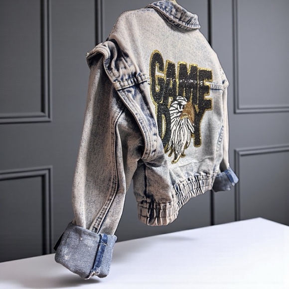 Fly High in Style: Handmade Eagles Game Day Sequin Cropped Jean Jacket I Small - Picture 9 of 12